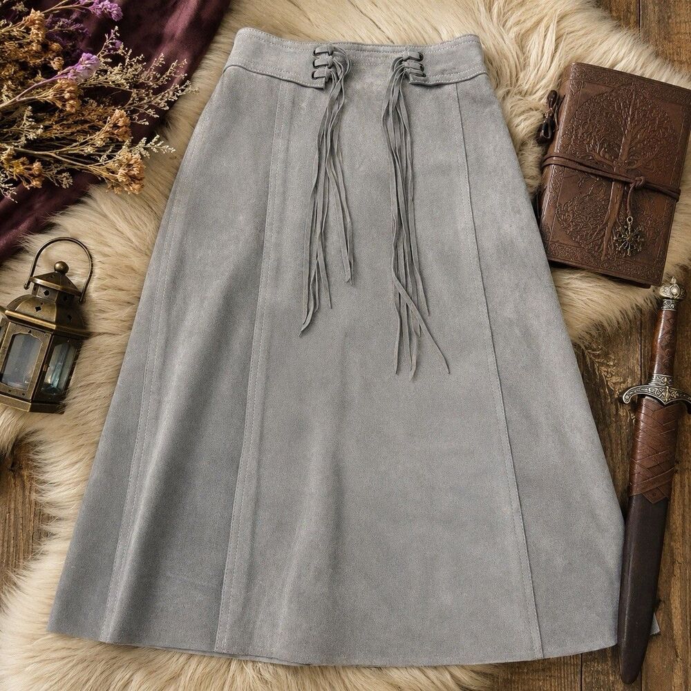 womens skirt wench leather laceup suede medieval renaissance fair maiden costume